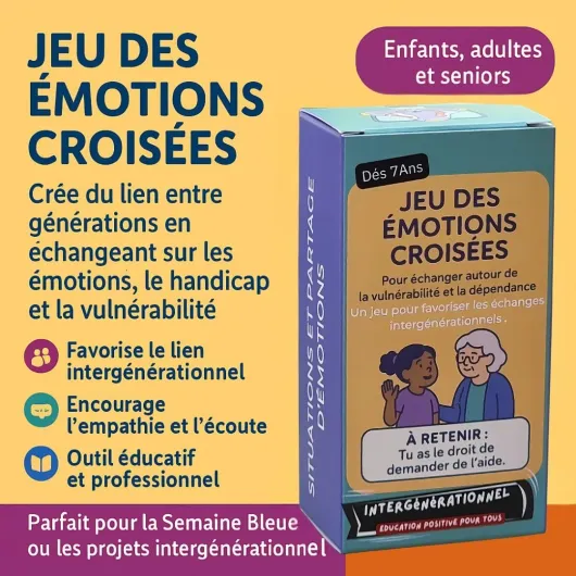 Jeu des Émotions Croisées – Crée du Lien Entre générations en échangeant sur Les émotions, Le Handicap et la vulnérabilité - 48 Cartes éducatives - Idéal Semaine Bleue et ateliers intergénérationnels