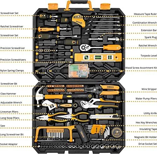 Caisse a Outil 228 Pièces, Malette Boite Coffret Complete Bricolage Portable Marteau Pinces Tournevis Clé Douille Ruban Mesurer Testeur Électrique Stylo Kits Réparation Combiné