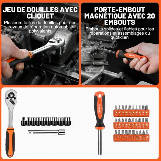 ValueMax Kit d'Outils 219 Pièces avec Sac Durable - Caisse à Outils Complete pour Bricolage, Réparation et Entretien Domestique