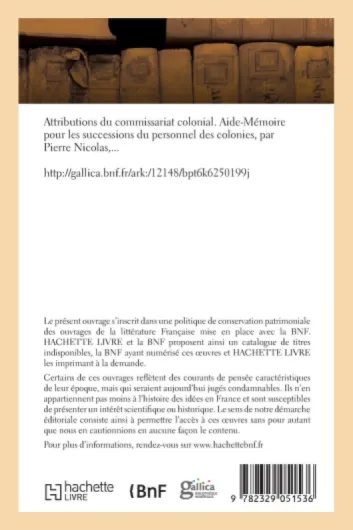 Attributions du commissariat colonial - Aide-Mémoire pour les successions du personnel des colonies