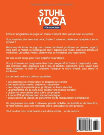 Yoga sur Chaise pour Seniors Plus de 60 Ans: Programme de 28 jours avec exercices doux en position assise pour améliorer la mobilité, l’équilibre et .. - bonus PDF, sans stress lié à la technologie.