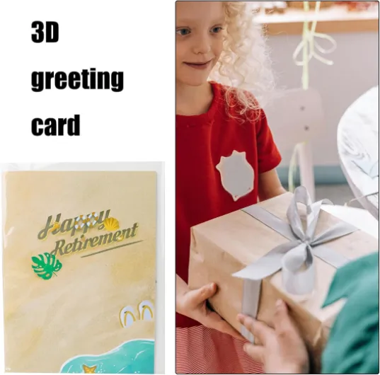 Morain Carte Vœux Retraite À Plage Pliable 3D Carte Vœux Retraite À Plage pour Souvenir Voyage Ornement Maison